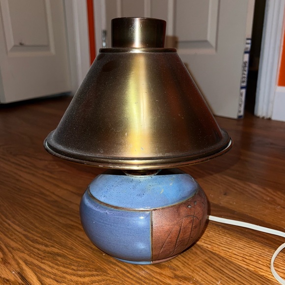 Vintage Ceramic Pottery Painted Signed Table Lamp Blue Brown - Picture 5 of 13